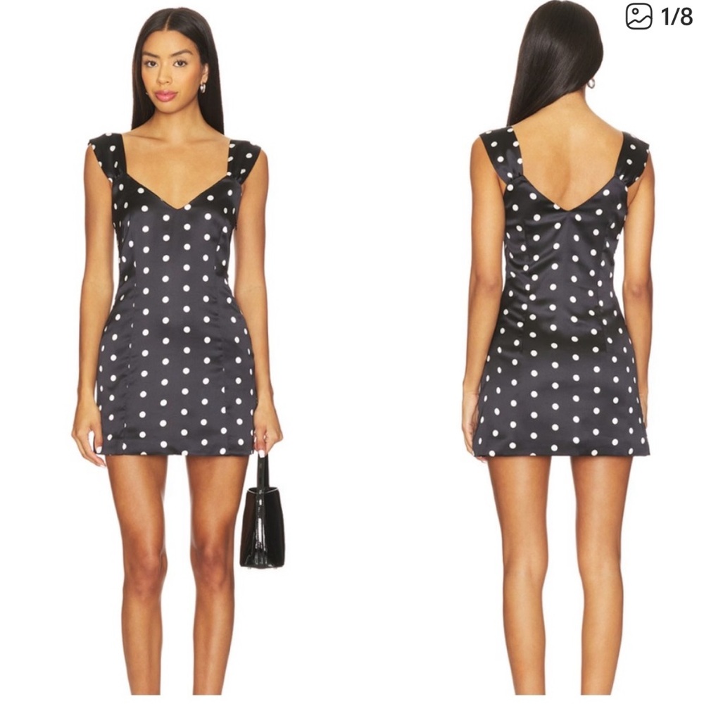 Frankie's Bikinis Black and White Polka Dot Satin (Aurabelle Sateen Mini Dress)
